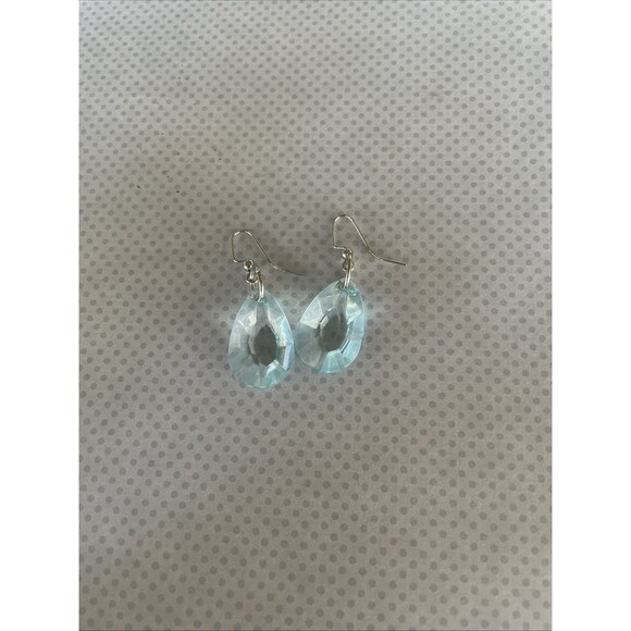 Aqua Blue Teardrop Crystal Dangle Earrings Hook Earrings Lightweight - Picture 2 of 4